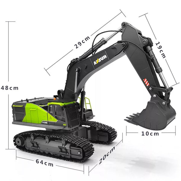 Huina 1593 excavator dimensions and side view