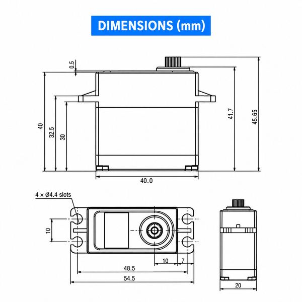 Servo dimension drawing in millimetres