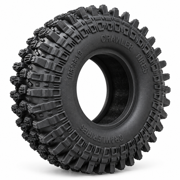 Tread B 1.9-inch RC crawler tyre — 105mm outside diameter, 38mm width, remastered studio close-up