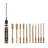 Gold interchangeable RC driver set with one handle, four hex bits, two Phillips bits, two flat bits and four nut-driver bits