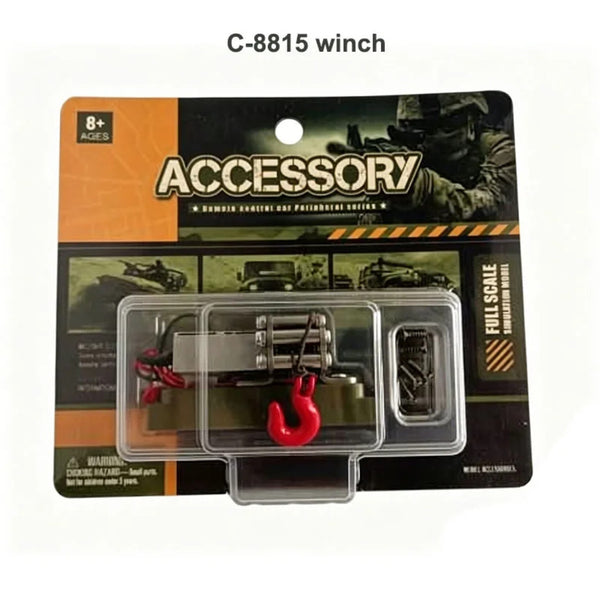 JJRC C8815 electric winch with red hook and mounting hardware