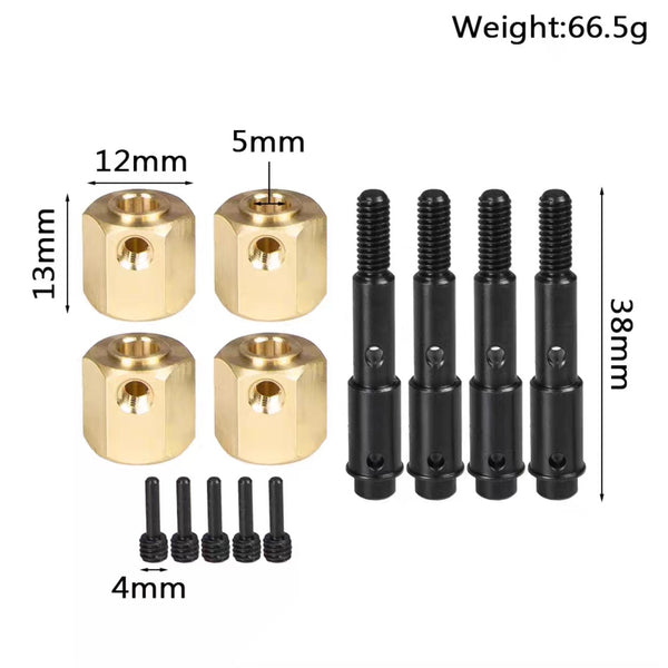 MJX H12Y H12Y+ H12P brass 12 mm hex extender kit with four axle shafts and hardware