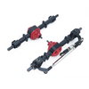 MNRC CNC aluminium front and rear axle upgrade set in black with red differential covers