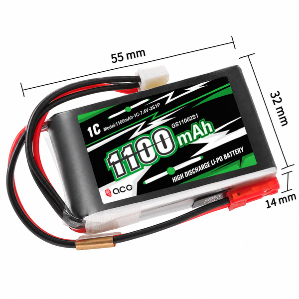 Gens Ace 1100mAh receiver battery dimensions: 55 × 32 × 14 mm