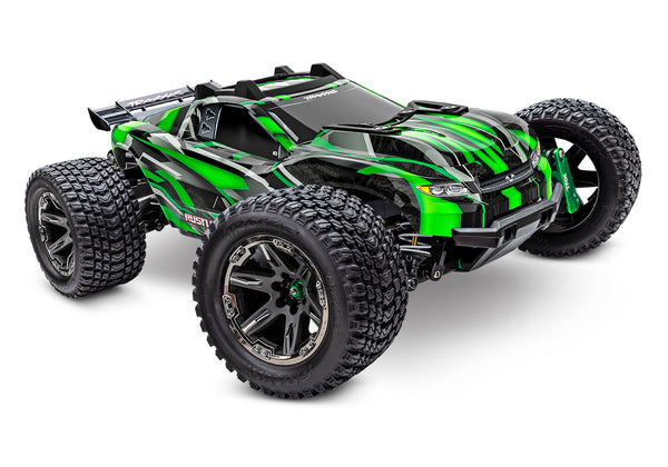 Manufacturer reference image of green Traxxas Rustler 4X4 Ultimate; actual seller photos follow