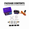 Servomy SDS017-002 servo package and standard accessories; complimentary metal horn is included separately and not pictured