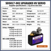 English supplier specifications for the upgraded Servomy SDS017-002 HV micro servo, including torque and speed by voltage