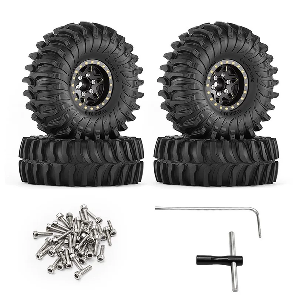 Four Wheel B and Tread C tyre assemblies shown with installation hardware; assembly required